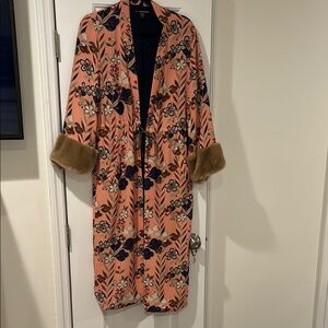 Floral Kimono with Faux Fur Cuffs